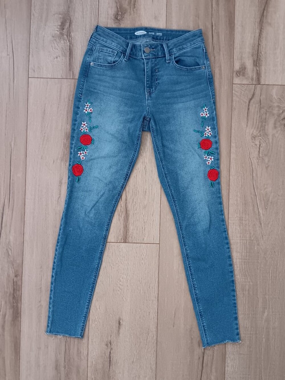 🔥4 for $20🔥 Old Navy Rockstar Embroidered Skinny Jeans Sz 0 Blue Cut Hem